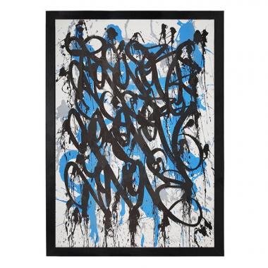 JonOne, "Blue drips", lithographie en couleurs sur papier, signée, numérotée, datée et encadrée, de 2014
