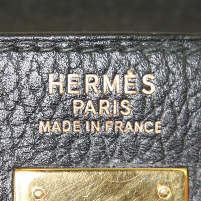 Hermes Kelly 40 cm handbag in black togo leather and gold leather - Detail D3