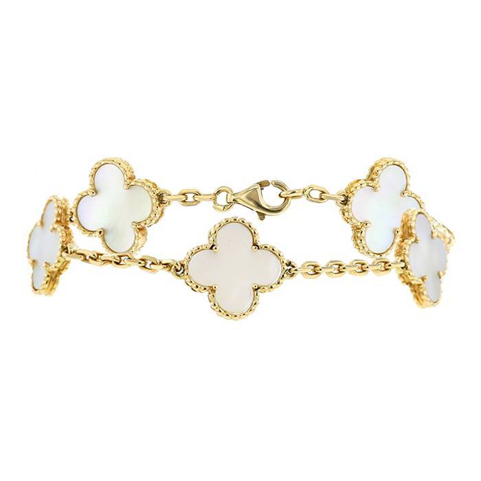 Van Cleef & Arpels Alhambra vintage bracelet 5 reasons, yellow gold, White  mother of pearl. Gold hardware ref.708119 - Joli Closet