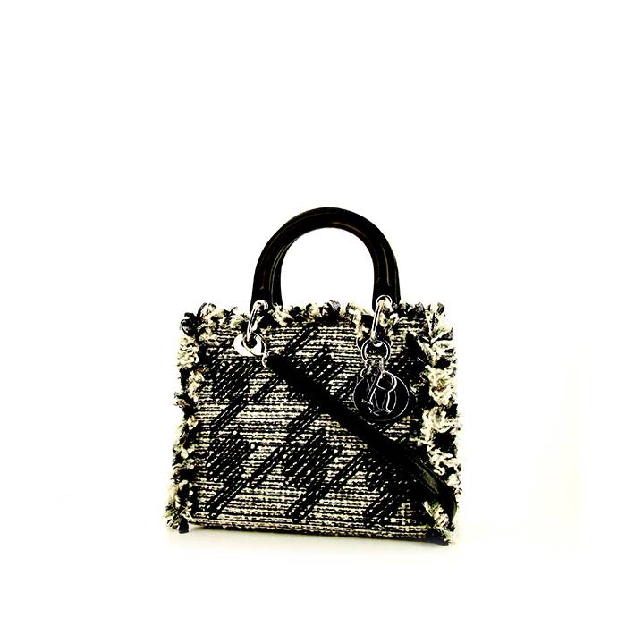 Dior Lady Dior medium model handbag in black and white canvas - 00pp