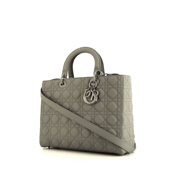 Bolso de mano Dior Lady Dior modelo grande en cuero cannage gris - 00pp