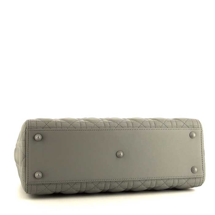 Borsa Dior Lady Dior modello grande in pelle cannage grigia - Detail D5