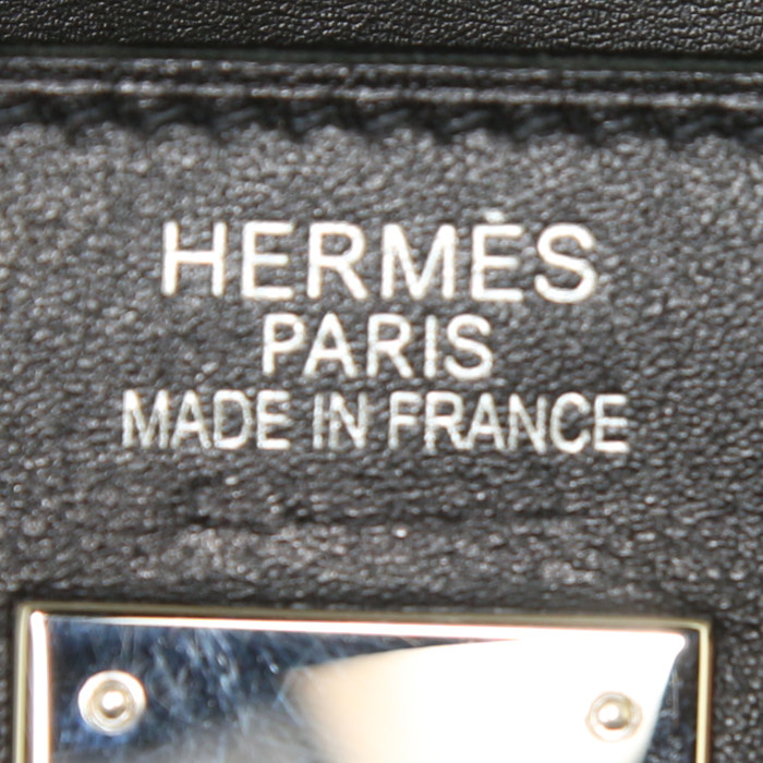 Bolso de mano Hermès  Kelly 35 cm en cuero Everkcalf negro y piel de potro negra - Detail D4