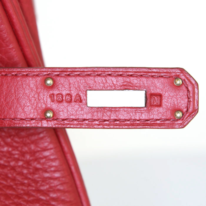Hermes Birkin 35 cm handbag in red togo leather - Detail D4