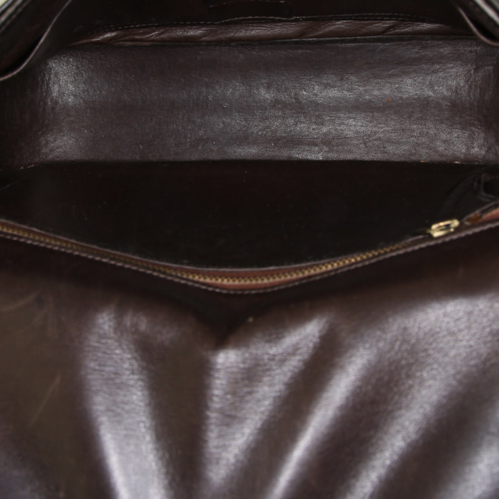Hermès Martine bag worn on the shoulder or carried in the hand in brown box leather - Detail D3