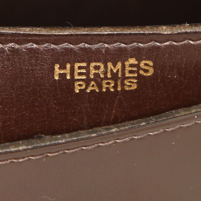 Hermès Martine bag worn on the shoulder or carried in the hand in brown box leather - Detail D4