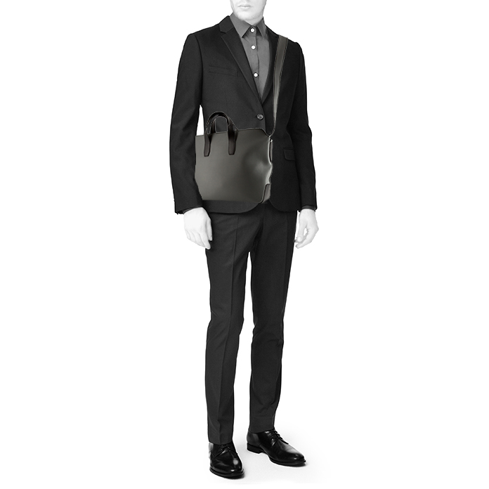 Hermès Citynews messenger briefcase in black and Almond green leather - Detail D2