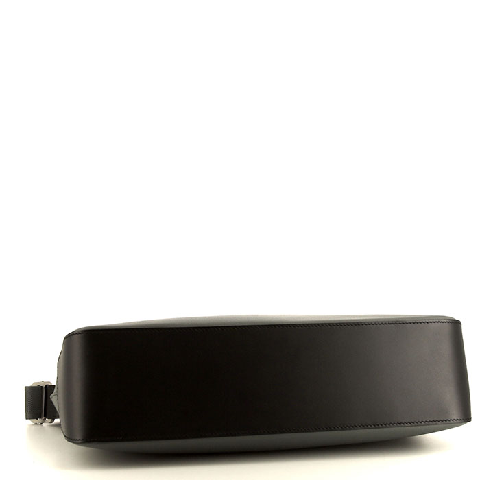 Borsa portadocumenti Hermès Citynews messenger in pelle nera e verde Mandorla - Detail D5