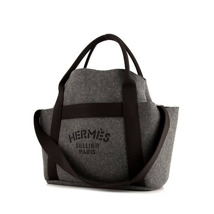 Hermes Sac De Pansage Groom Tote Bag Shoulder Canvas Leather Khaki Orange X  Engraved