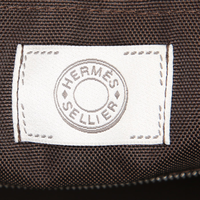 Hermès  Sac de pansage Groom shopping bag  in grey felt lined whool  and brown canvas - Detail D4