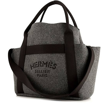 Bolso Cabás Hermès  Sac de pansage Groom en fieltro de lana gris y lona marrón