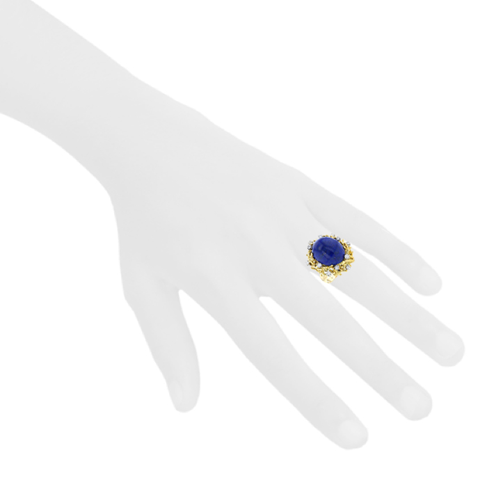 Vintage 1970's ring in yellow gold,  lapis-lazuli and diamonds - Detail D1