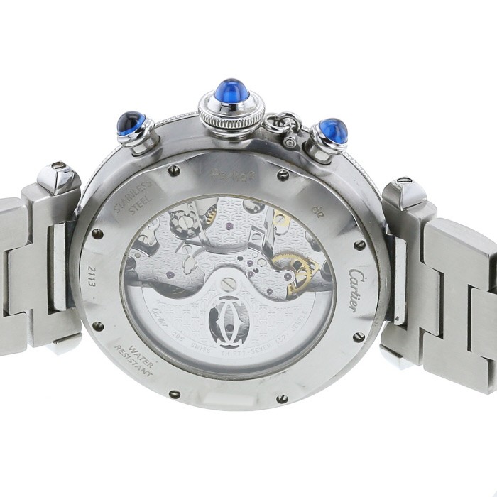 Montre Cartier Pasha Chrono en acier Ref : 2113 Vers 2000 - Detail D2