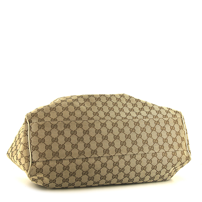 Gucci Sukey handbag in beige logo canvas and beige leather - Detail D4