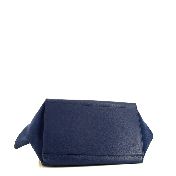 Sac à main Celine  Trapeze grand modèle  en cuir bleu et daim bleu - Detail D4