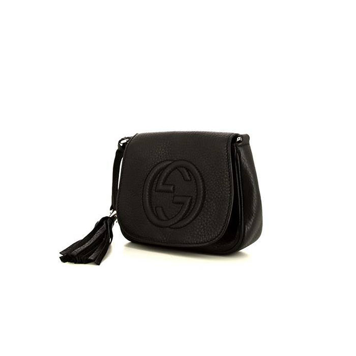 Gucci Black Leather Croisette Chain Bamboo Bag