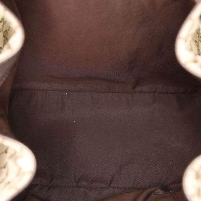 Gucci Suprême GG backpack in beige monogram canvas and brown leather - Detail D2