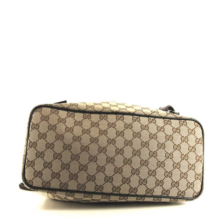 Sac à dos Gucci Suprême GG en toile monogram enduite beige et cuir marron - Detail D4
