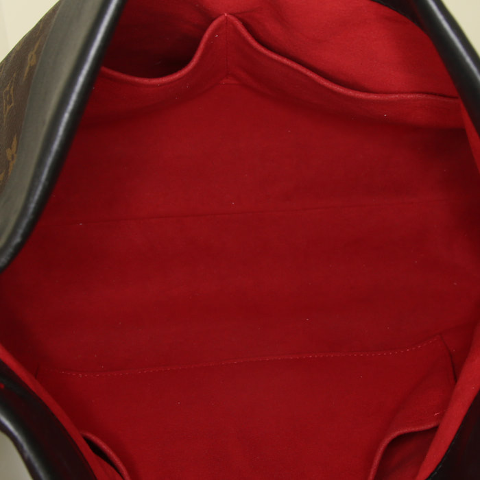 Sac cabas Louis Vuitton Tuileries en toile monogram marron et cuir noir - Detail D2