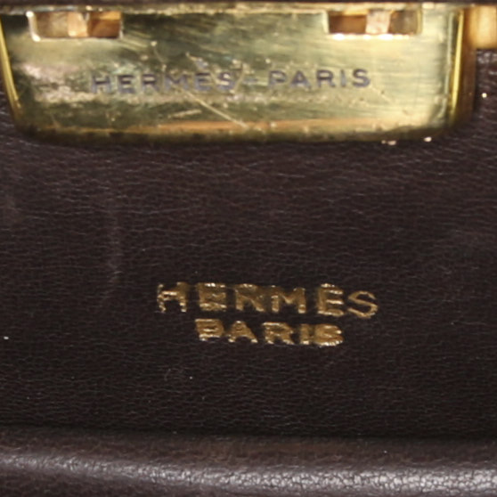 Sac à main Hermès Vintage en cuir box marron - Detail D3