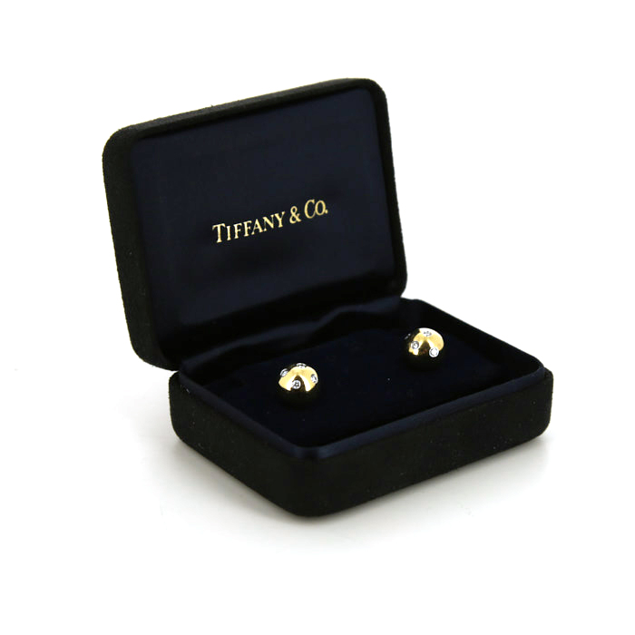 Paire de puces d'oreilles Tiffany & Co Etoile en or jaune,  platine et diamants - Detail D2