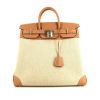 Hermes Roseau leather tote bag Green travel bag in brown Barenia leather and beige canvas - 360 thumbnail