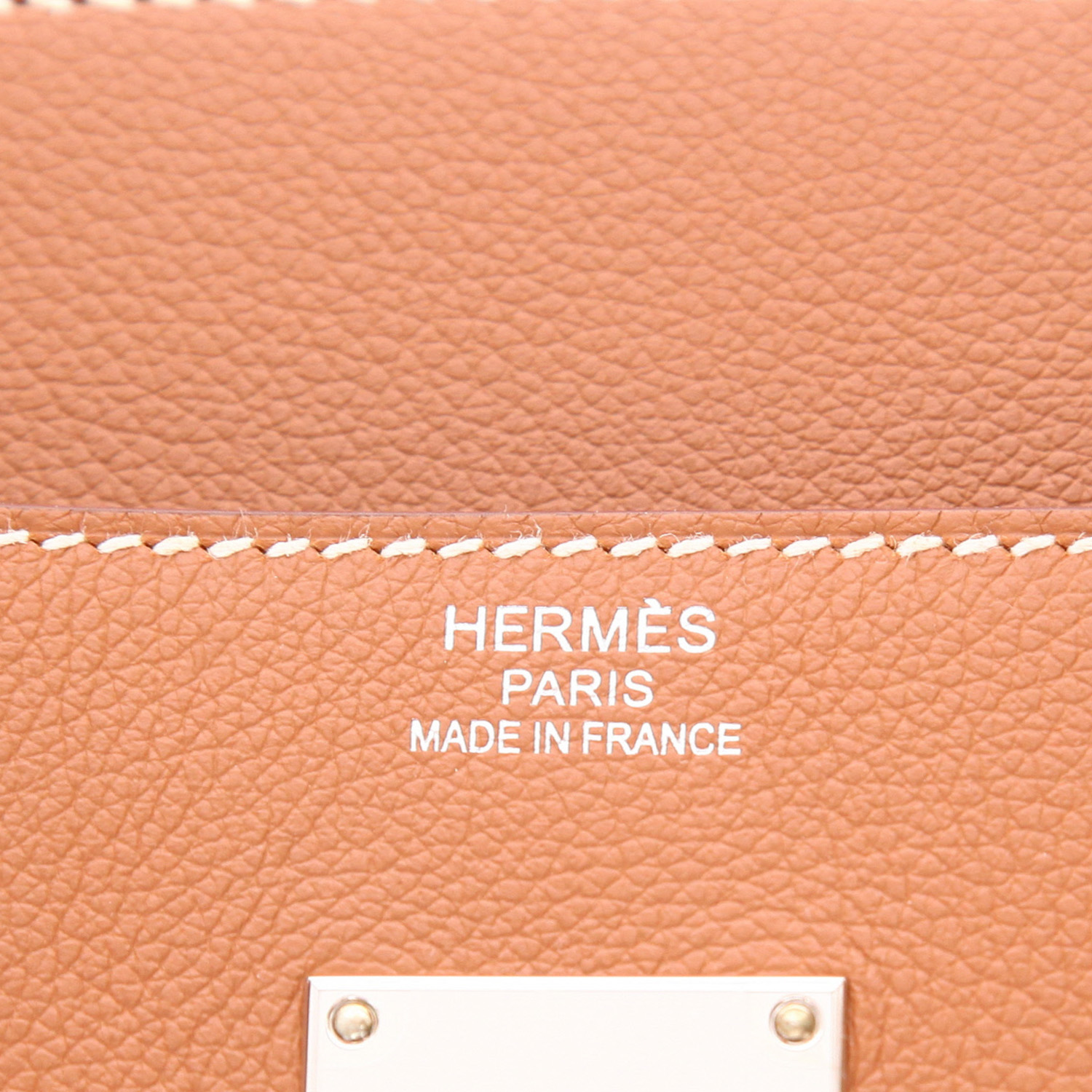 Borsa da viaggio Hermes Haut à Courroies - Travel Bag in pelle Barenia marrone e tela beige - Detail D2