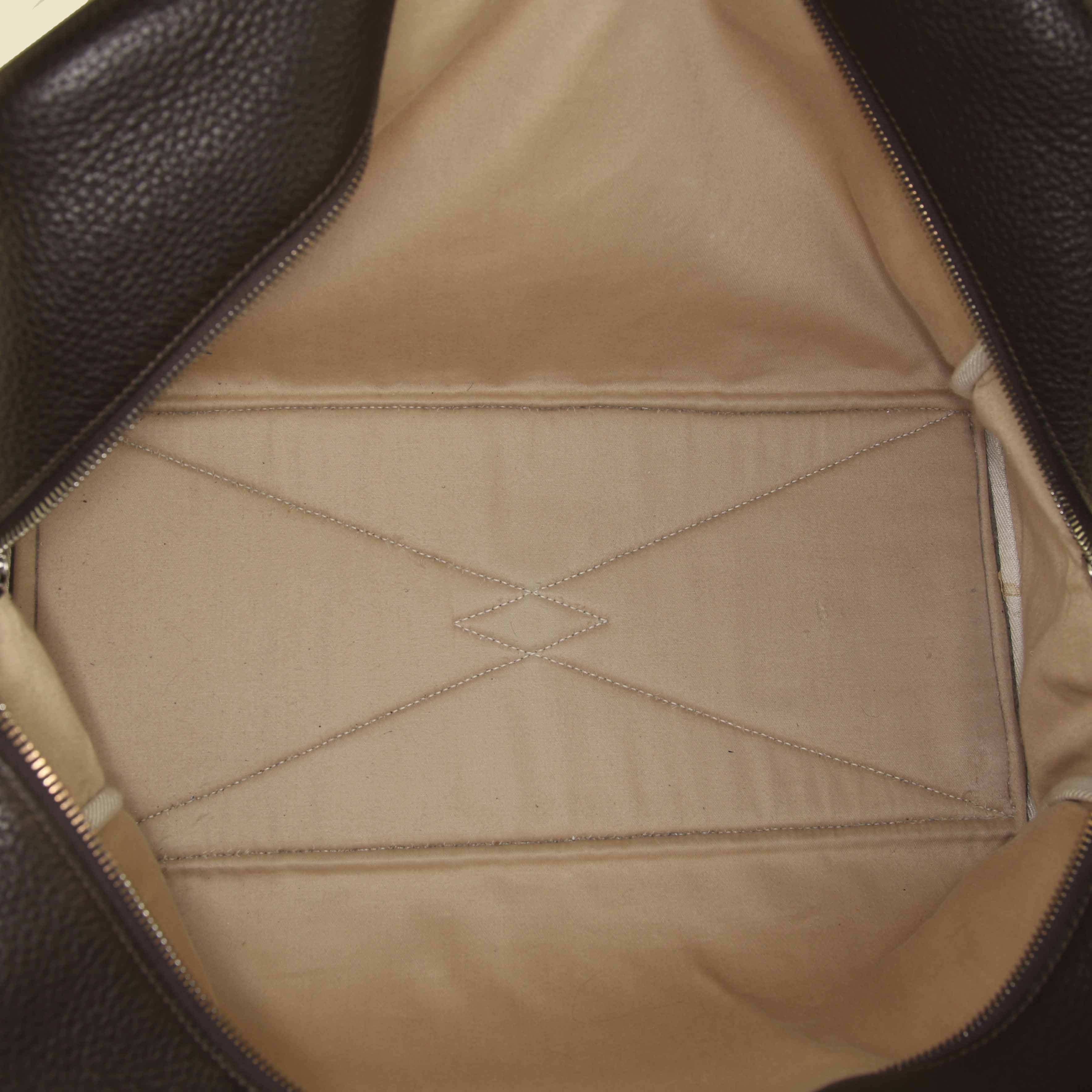 Borsa da viaggio Hermes Victoria in pelle togo marrone e tela beige - Detail D2
