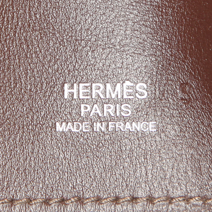 Hermès Heeboo handbag in beige canvas and brown leather - Detail D3