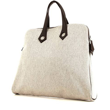 Bolso de mano Hermès Heeboo en lona beige y cuero marrón