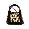 Balenciaga small shopping bag in black and leopard canvas - 360 thumbnail