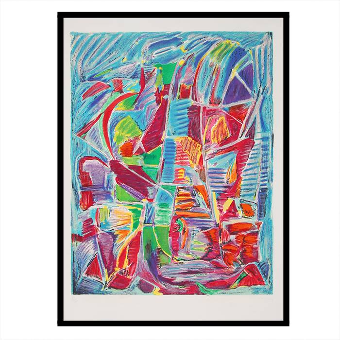 André Lanskoy, "Composition fond bleu", lithograph in colors on paper, signed, numbered and framed - 00pp