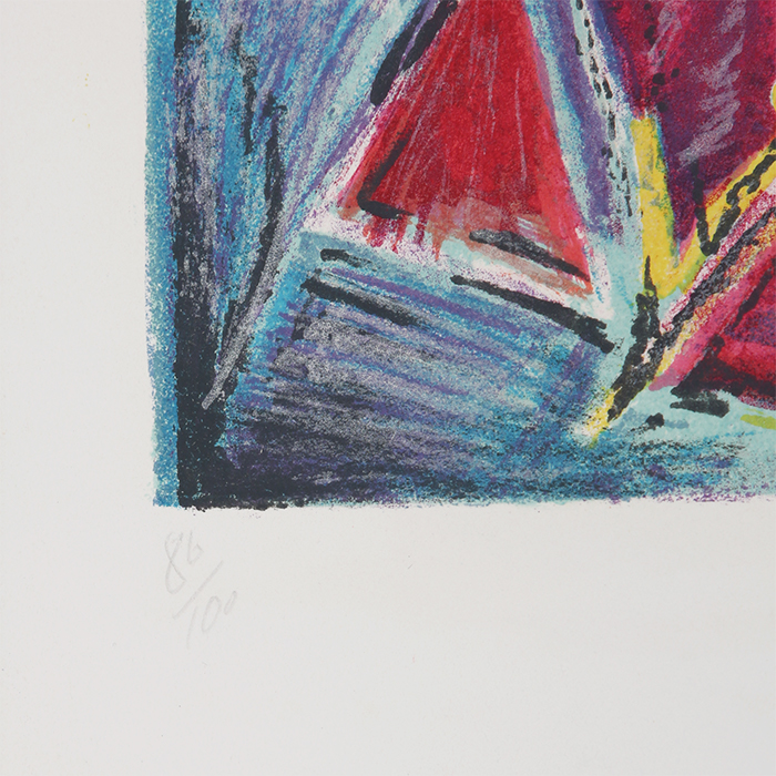 André Lanskoy, "Composition fond bleu", lithographie en couleurs sur papier, signée, numérotée et encadrée