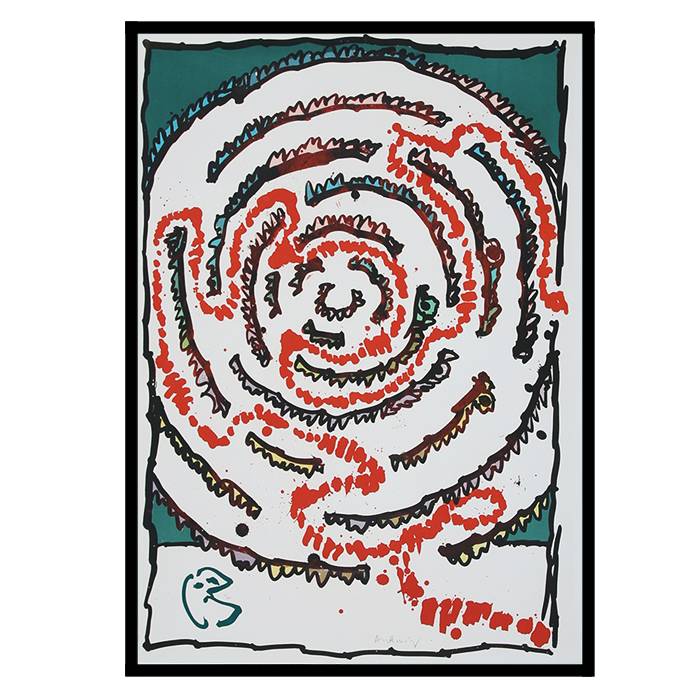 Pierre Alechinsky, "Labyrinthe d'apparat III", lithograph in colors on paper, signed, numbered and framed, of 1972 - 00pp