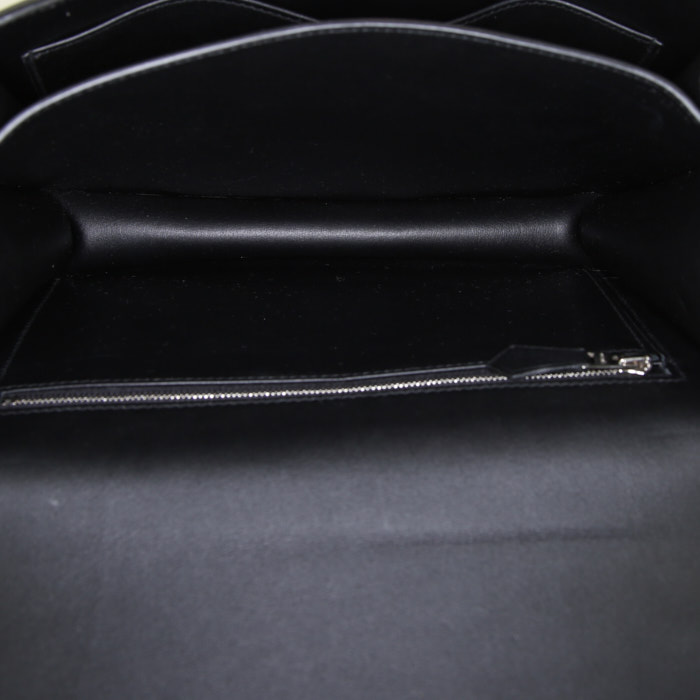 Sac bandoulière Hermès  Constance en toile enduite noire et orange et cuir noir - Detail D3