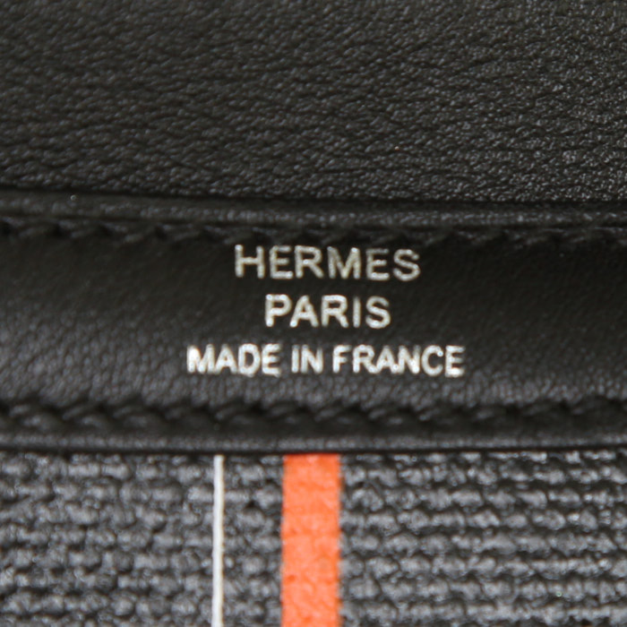 Hermès  Constance shoulder bag  in black and orange coated canvas  and black leather - Detail D4