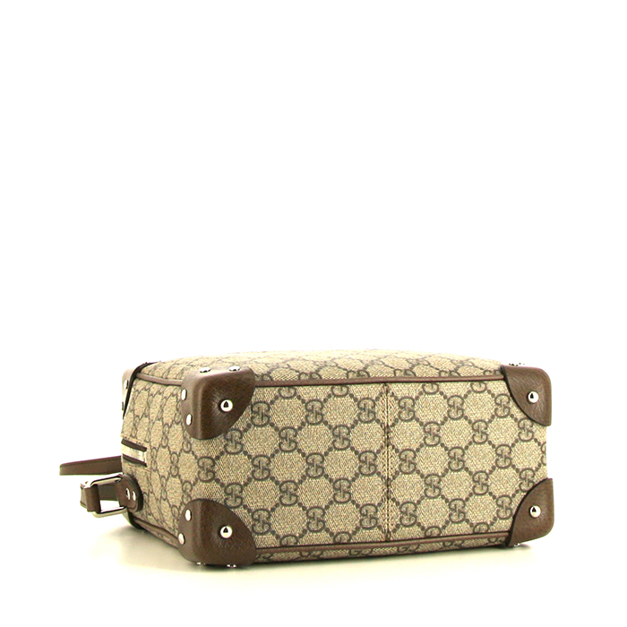 Borsa a tracolla Gucci Messenger in tela monogram beige e pelle marrone - Detail D4