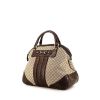 Gucci Catherine handbag in brown leather and beige canvas - 00pp thumbnail