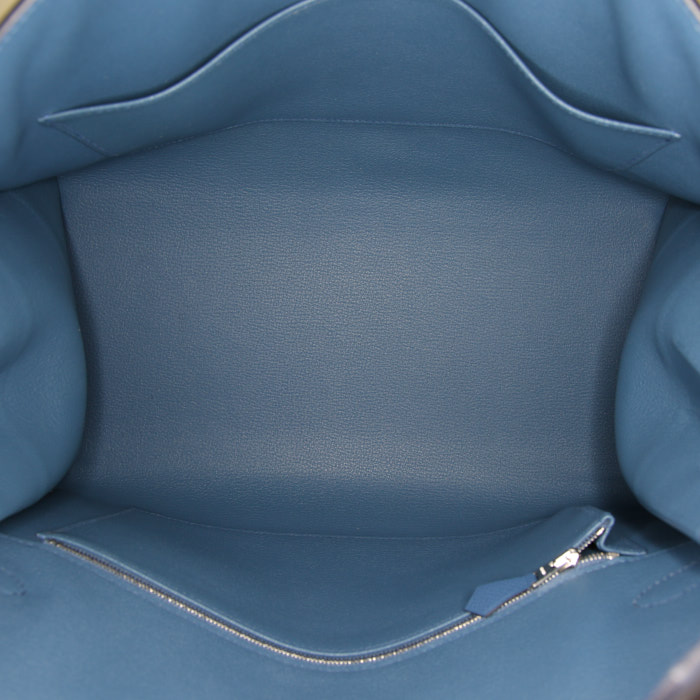 Sac à main Hermès Birkin 35 cm Rainbow Sunset en cuir epsom rose Magnolia rouge Casaque bleu Agate et abricot - Detail D2