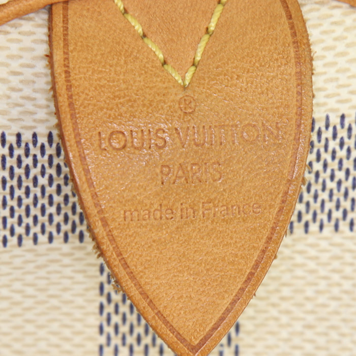 Bolso de mano Louis Vuitton Speedy 25 cm en lona a cuadros azul celeste y cuero natural - Detail D3