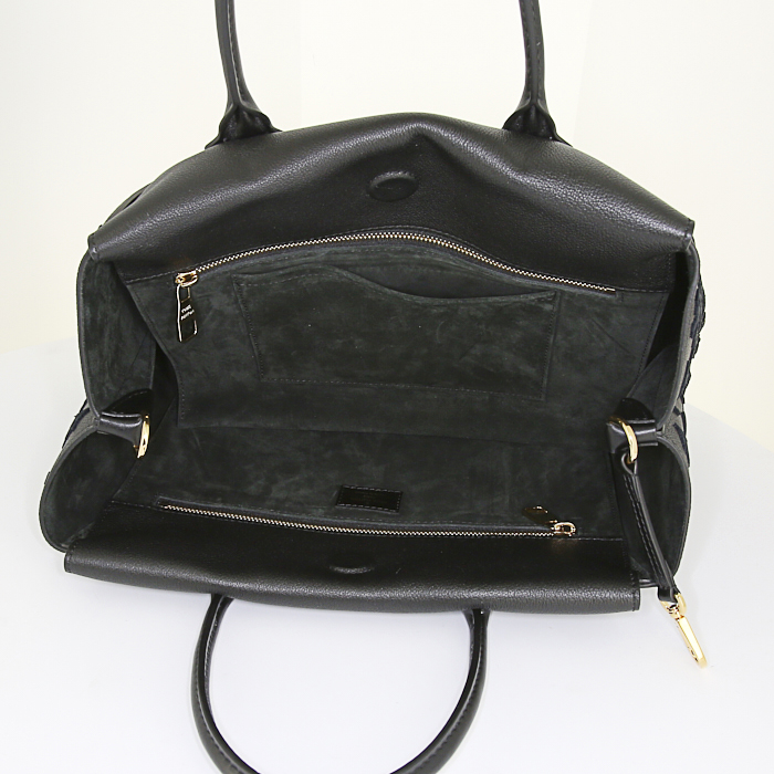 Louis Vuitton Tote W handbag in black leather and black suede - Detail D2