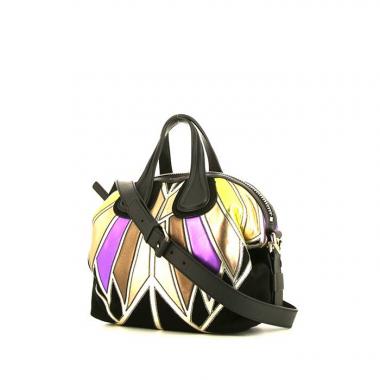 Bolso de mano Givenchy Nightingale en cuero negro, violeta y dorado