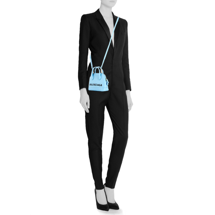 Borsa a tracolla Balenciaga Ville Top Handle XXS in pelle martellata blu - Detail D2