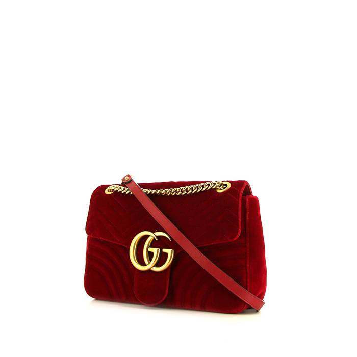 Gucci Red Mini GG Marmont Matelasse Velvet Crossbody Bag Metal