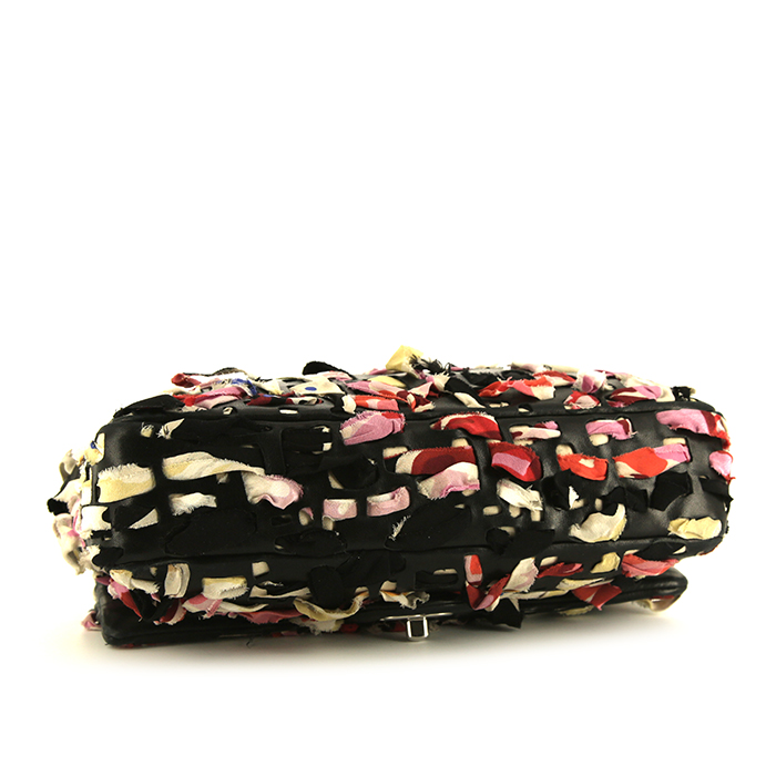 Bolso de mano Chanel Timeless en cuero negro y tela multicolor - Detail D5