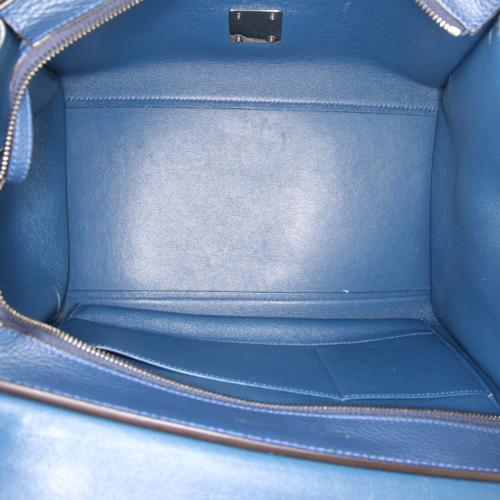 Celine Trapeze handbag in blue leather and blue suede - Detail D3