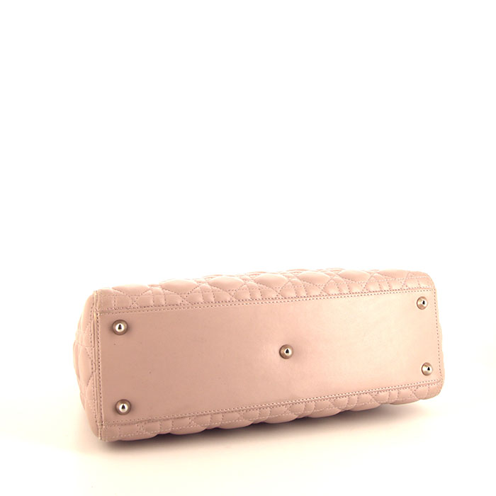 Dior  Lady Dior large model  handbag  in pink leather cannage - Detail D5