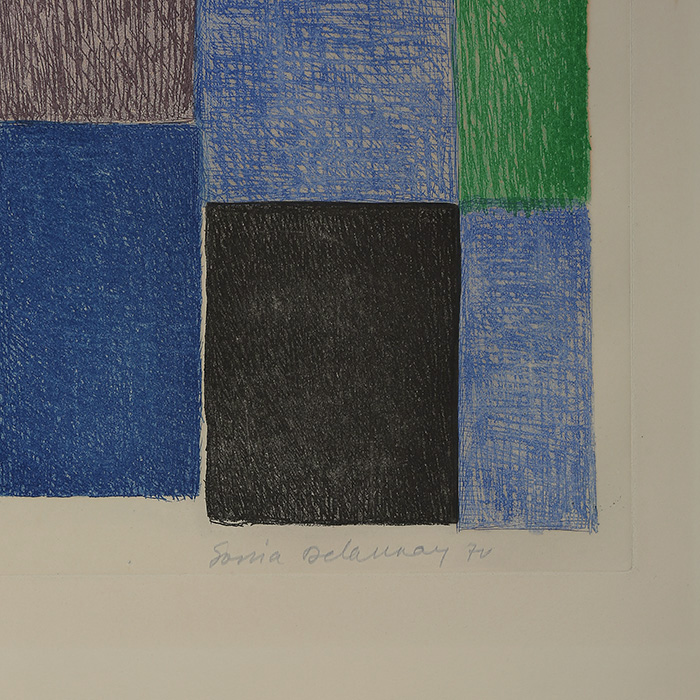 Sonia Delaunay, "Avec moi-même", gravure en couleurs sur papier, signée, numérotée, datée et encadrée, de 1970