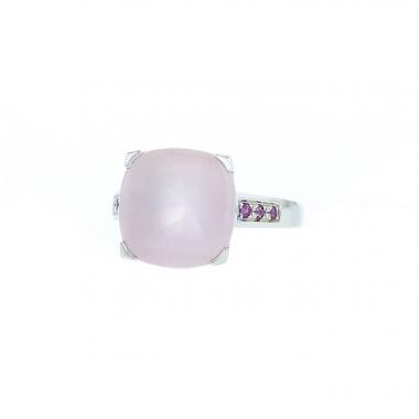 Anello Mauboussin Petite Rose d'Amour in oro bianco,  quarzo rosa e zaffiri rosa