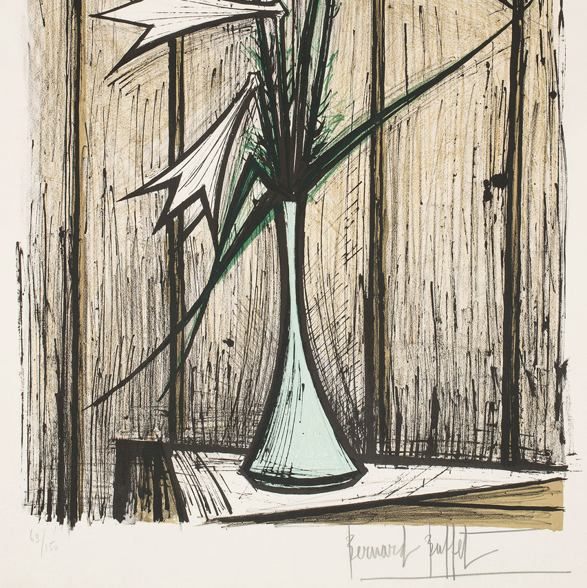 Bernard Buffet, "Le Lys", lithograph in colors on paper, signed, numbered and framed, of 1970 - Detail D3